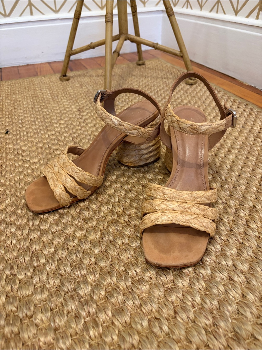 RAYE Braided Tan Block Heel Sandals